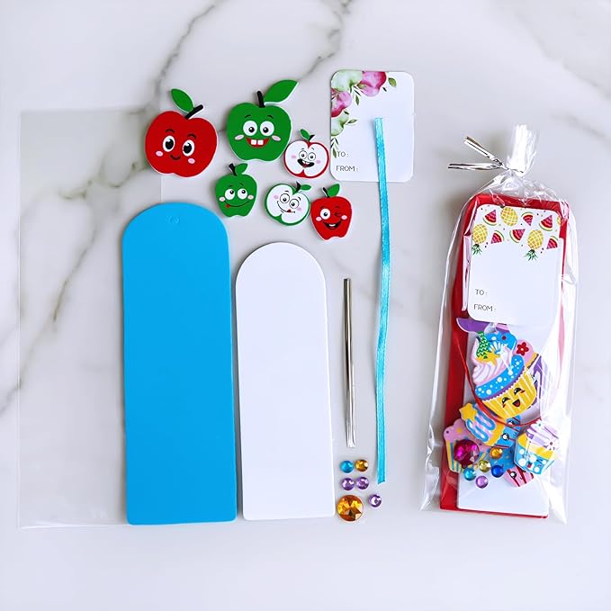 Winlyn 36 Sets Fruit Craft Kits Summer Crafts DIY Fruit Dessert Bookmarks Art Sets Apple Pineapple Watermelon Foam Stickers for Kids Teachers Back to School Classroom Activities Rewards Party Favors
