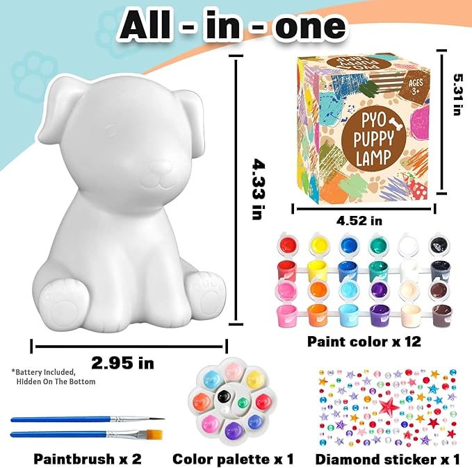 Paint Your Own Dog Lamp Kit - Arts and Crafts Supplies Puppy Painting Kits for Kids Teens Adults, DIY Night Light Toy for Toddler Girl Boy Ages 3 4 5 6 7 8 9 10 11 12 13+ Birthday Easter Holiday Gift
