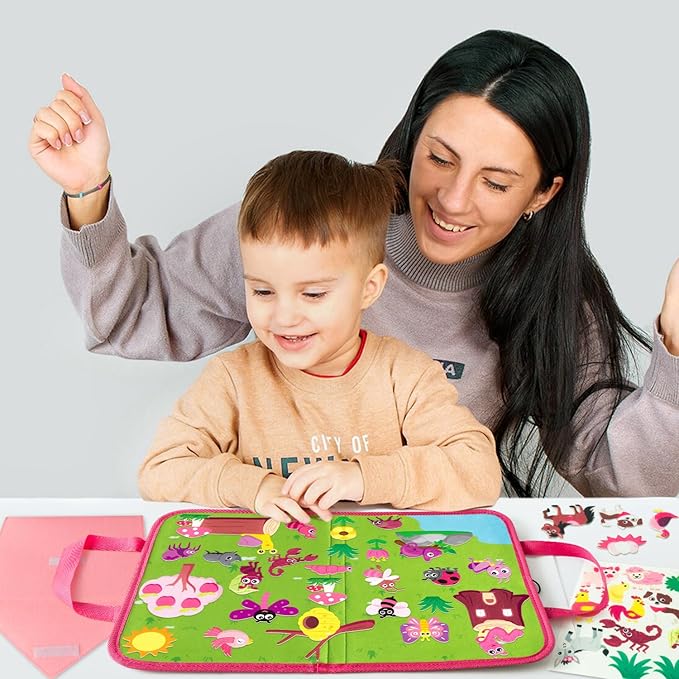 WATINC Pink Animals Felt Story Board - Farm Animal and Insect Bug Learning Flannel Portable Story Board Gift, Early Educational Storytelling Travel Interactive Play Kit for Classroom Kids Toddlers
