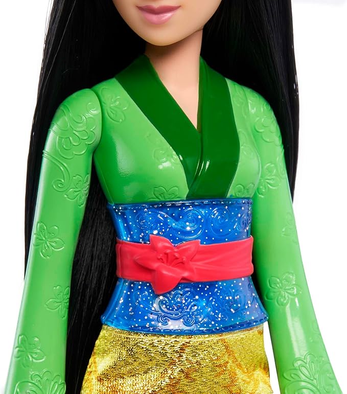 Mattel Disney Princess Toys, Mulan Fashion Doll, Sparkling Look with Black Hair, Brown Eyes & Hair Accessory, Inspired by the Movie Mulan