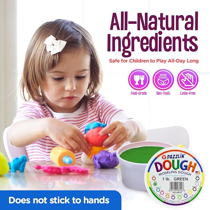 Hygloss Play Modeling Dough - Green Dough Unscented - Safe & Non-Toxic for Kids Arts & Crafts - Party Favors - Classroom Supplies - 1lb