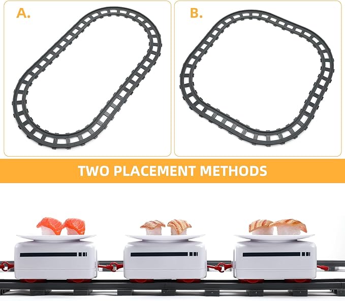 TOYANDONA Sushi Train Set Rotating Table Food Train Battery Powered Electric Train Toy Under Christmas Tree Train Track for Kids Boys Girls White