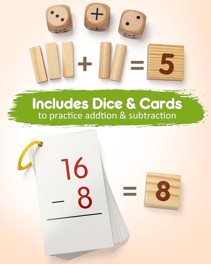 SYNARRY Wooden Counting Peg Boards - Montessori Math Manipulatives for Kindergarten Learning Activities, Number Addition and Subtraction Games for Homeschooling, Math Counters Toys for Kids Ages 3-8