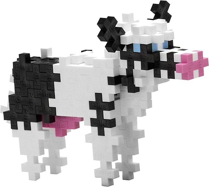 Plus Plus 3D Animal Figurine Building Block Set, 70 Mini Interlocking Puzzle Pieces, Fun Stem Toys for Kids - Cow Mini Maker Tube