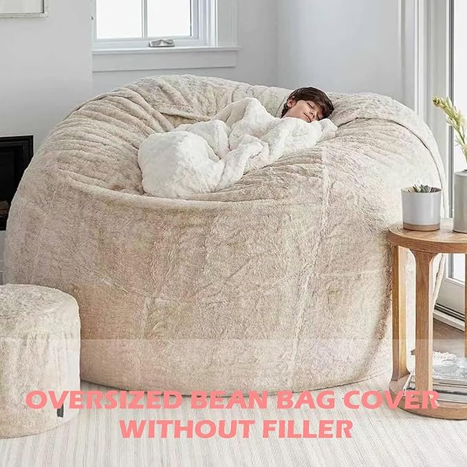 BCU 6FT Bean Bag Chair for Adults and Kids Without Filler Giant Stuffed Animal Storage Cover Soft Faux Fur Floor Chair Cover for Bedroom Living Room, Silver Blue
