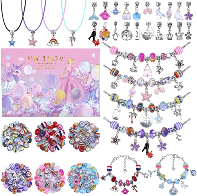 VICTLOV Charm Bracelet Making Kit, DIY Craft for Girls, Unicorn/Mermaid Crafts Gifts Set for Arts and Crafts for Girls Teens Ages 5-12