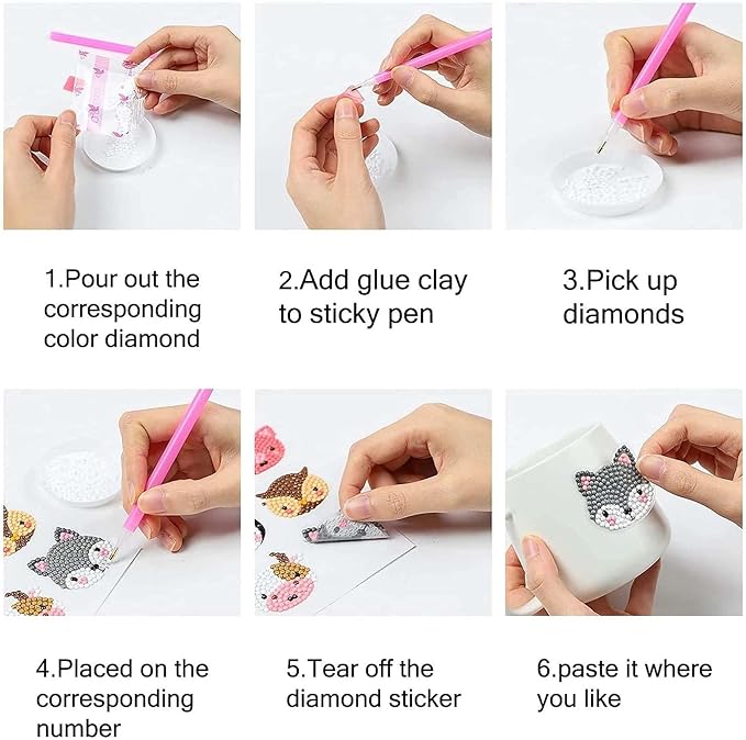 16 Pcs Diamond Art Stickers Kits for Kids, DIY Cartoon Paint by Numbers Diamonds Mosaic Stickers for Kids Arts Diamond Craft Stickers for Kids and Adult Beginners