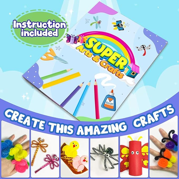 FUNZBO Arts and Crafts School Supplies for Kids - Kindergarten School Supplies Set with Glitter Glue Stick, Glue, Pipe Cleaners Craft and Kids' Scissor, Gifts for Girls and Boys Age 4+ (X-Large)