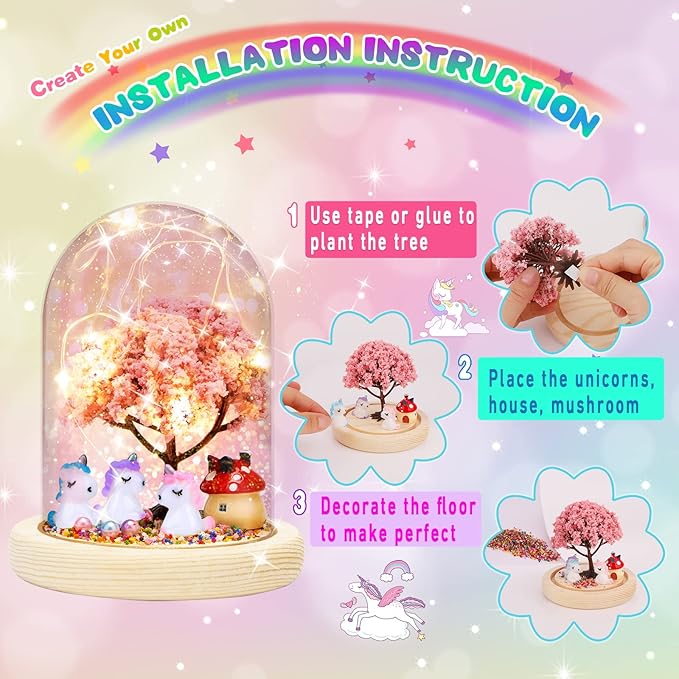 TCJJ Make Your Own Unicorn Night Light, Unicorn Craft Kit for Kids, Arts and Crafts DIY Nightlight Unicorn Mermaid Terrarium Birthday Gifts Christmas Gifts for Girls Age 4-8 6-8