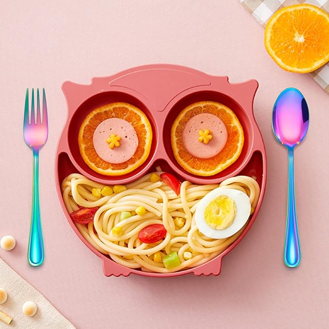 LIANYU 9-Piece Rainbow Toddler Spoons, Kids Baby Spoons Self Feeding, Stainless Steel Children Silverware Set for 2-10 Year Old, Preschooler Cutlery Flatware Set for Home School, Dishwasher Safe