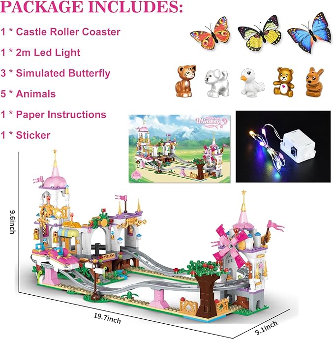 711 Piece Friends Roller Coaster Building Set,Girls Creative Amusement Park Building Kit,STEM Princess Castle | Pink Playground Park Model Building Toy,Christmas Birthday Gift for Girls Age 6+