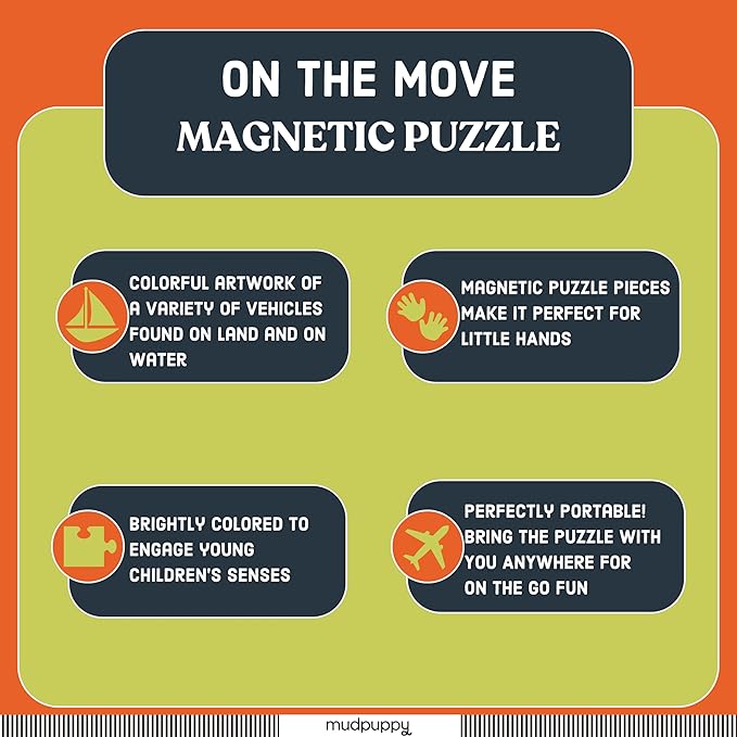Mudpuppy On The Move - Tri Fold Magnetic Puzzles Featuring Two 20 Piece Transportation Themed Artwork