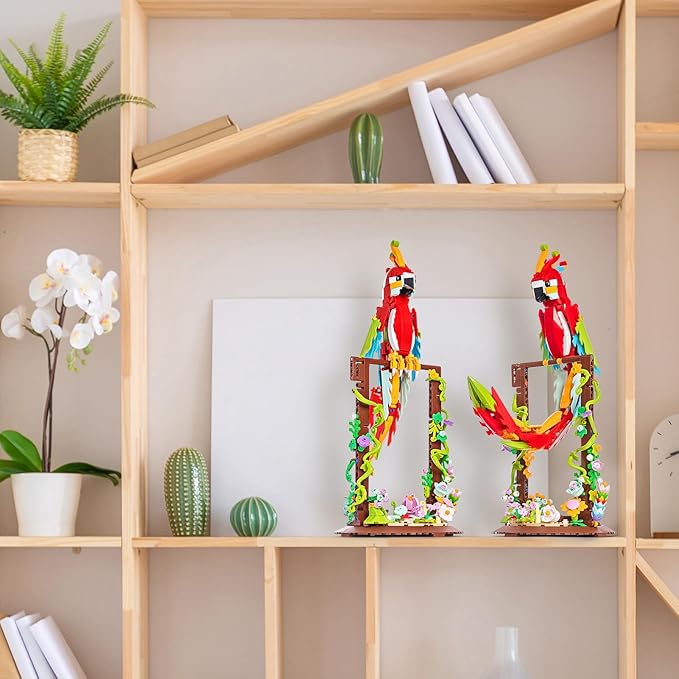 Flowers and Parrot 2 in 1 Building Sets Rotatable 360° Compatible with Lego Sets for Adult, Creative Bird Botanical Collection Set Decor for Home Office, Gifts for Boys Girls Age 8+ Kids 636PCS RED