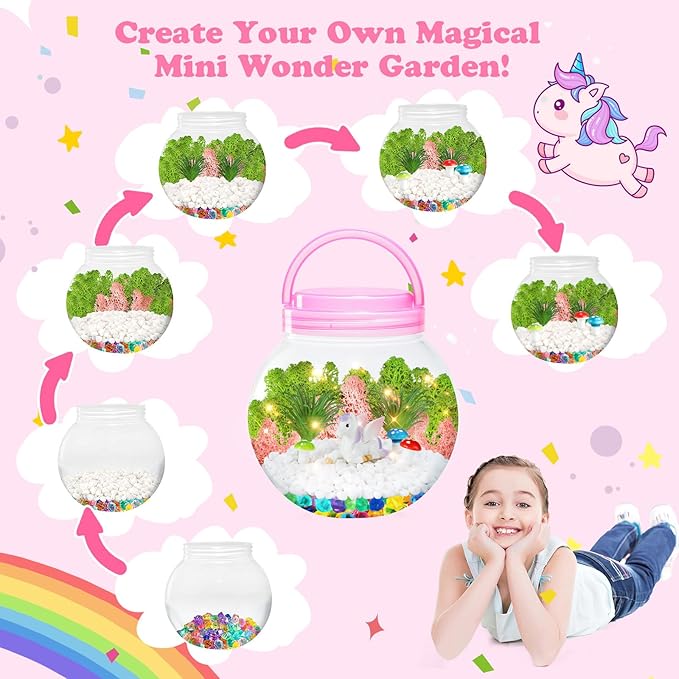 HONGID Unicorn Terrarium Crafts Kit for Girls - Unicorn Craft Kit for Kids,Unicorn Toys for Girls,Kids Christmas Girls Gifts for Teen Girls Age 3+