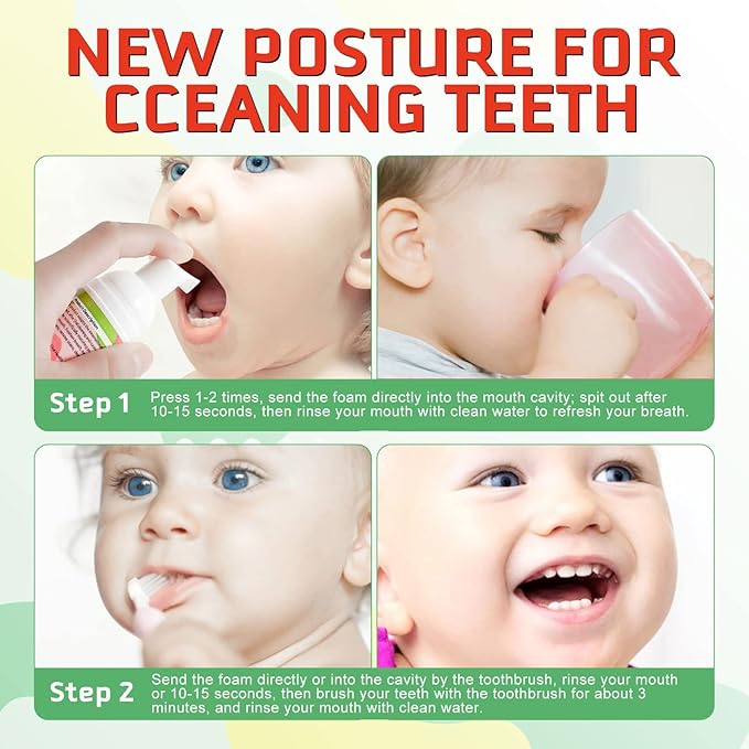 Foam Toothpaste Kids,Toddler Whitening Toothpaste with Low Fluoride & Natural Formula to Reduce Plaque,Kids Foaming Toothpaste for U Shaped Toothbrush for Children (Blueberry&Watermelon)