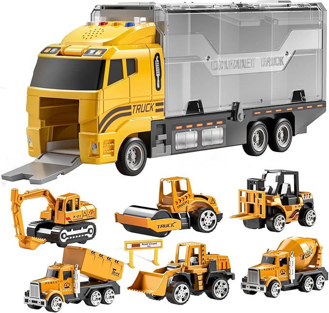 TEMI Toddler Toys for 3 4 5 6 Years Old Boys, Die-cast Construction Toys Car Carrier Vehicle Toy Set w/Play Mat, Kids Toys Truck Alloy Metal Car Toys Set for Age 3-9 Toddlers Kids Boys & Girls