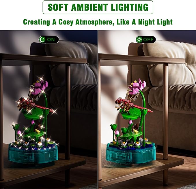 Mould King Insect Building Block Set, Creative Dragonfly Bug Kits Toys with Music Display Box, Collection Flower DIY Office Home Decor for Adutls Kids Girls 8+, 10106