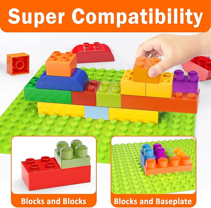 Building Blocks for Toddlers 2-5 Including a Baseplate, 150 Piece Big Building Blocks for Kids, Block and Bricks Set Educational Toys for Children Boys Girls All Ages, Compatible with All Major Brands