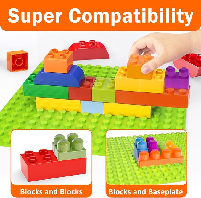 Building Blocks for Toddlers 2-5 Including a Baseplate, 150 Piece Big Building Blocks for Kids, Block and Bricks Set Educational Toys for Children Boys Girls All Ages, Compatible with All Major Brands