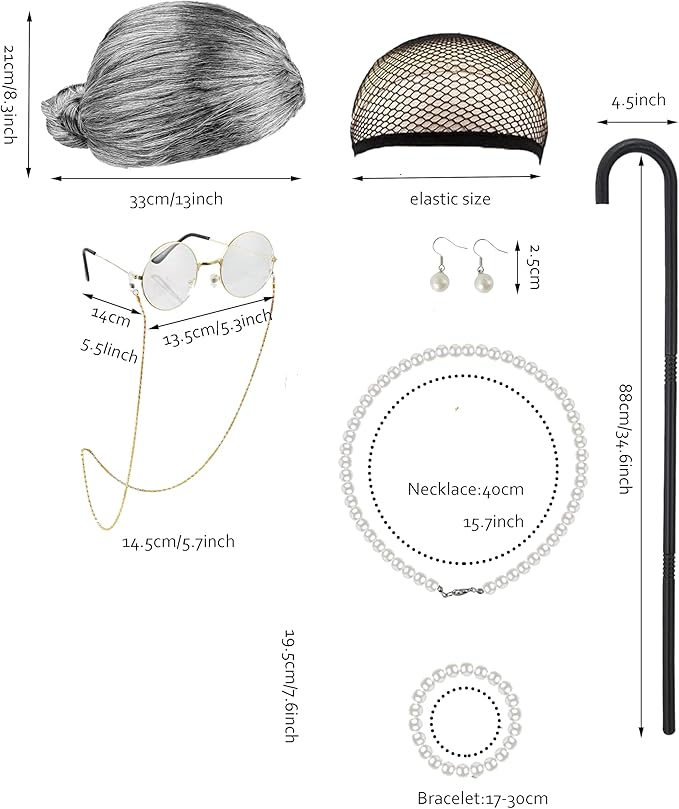 Girls 100 days of school costume Grandma dress Halloween cosplay Little Old Lady Costume for kids