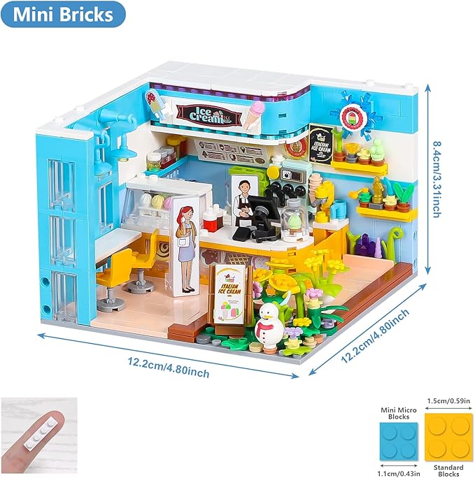 Friends House Building Block Sets, Mini Ice Cream Bar Dessert Shop Girls Friendship Playhouse Store Apartment Micro Bricks Kits Birthday Christmas Xmas Gifts for Adults Kids 8-12 6-12 6-10 7-9