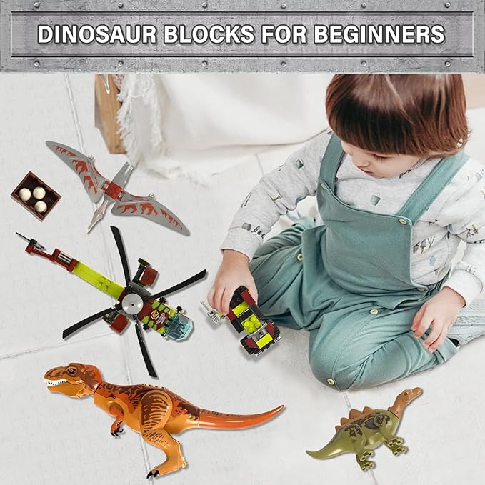 Jurassic Dinosaur Toys Set Compatible with Lego, 319 Pcs Dinosaur Park Toys for Age 8 9 10 11 12 13 14 Years, Chasing Tyrannosaurus Rex Playset for Boys and Girls