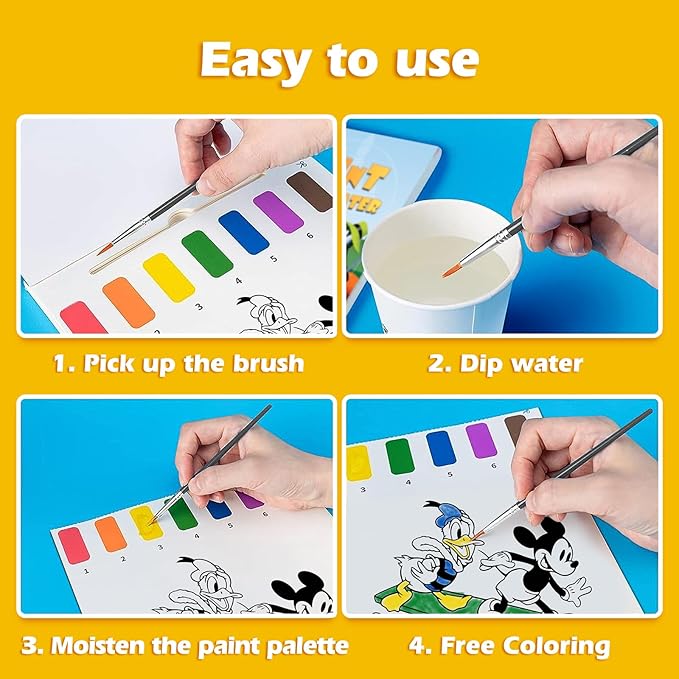 Paint with Water Coloring Book for Kids, 3 in 1 Watercolor Painting Books Kit for Kids Ages 4 5 6 7 8, Cute Cartoon Character Water Color Paint Set Art Craft Gift for Drawing with 2 Brushes