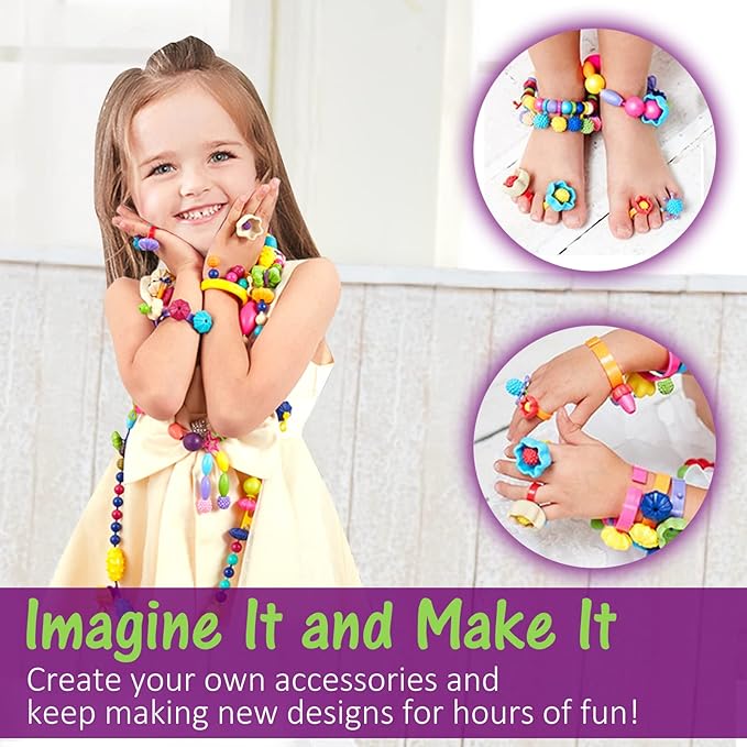 Happytime Snap Pop Beads for Girl's Birthday Gift, Jewelry Making Kit 520Pieces, Arts and Crafts Toys for 4 Year Old Girl, Necklace Bracelet Ring Creative DIY Set Ideas Christmas Gifts