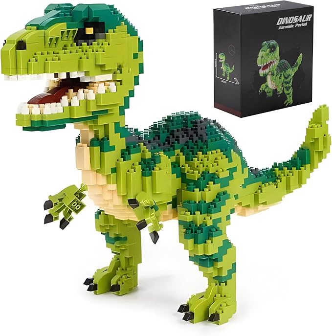 Dinosaur Tyrannosaurus Rex Building Blocks Velociraptor Model Decor Micro Mini Blocks Toy Birthday for Age 6+ Children Adults Teens 1457 Pieces