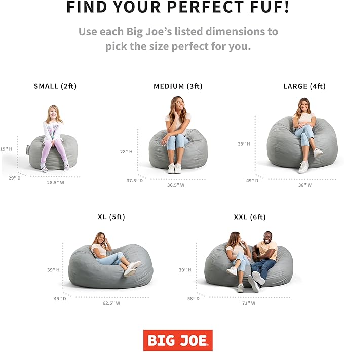 Big Joe Fuf Small Foam Filled Bean Bag Chair, Desert Rose Plush, Soft Polyester, 2 feet