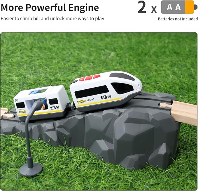 WOOD CITY Battery Operated Train for Wooden Train Track, Electric Locomotive Train Set with Powerful Engine Compatible with Thomas, Brio, Chuggington, Bullet Train Toys for Toddlers 3 4 5 Year Olds