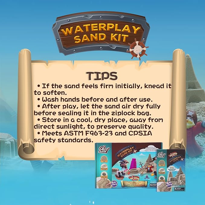 Waterplay Sand Kit - Pirate Adventure Sensory Sand for Water Play, Build Underwater Cities, 2.2lb Sand, Pirate Accessories, Molds, Gems, Tray & Tools, Toy Gift for Kids Ages 4+