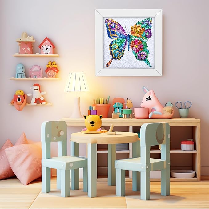 5D Diamond Painting Kits for Kids, Diamond Arts Painting Kits with Wooden Frame, Butterfly Kids' Mosaic Kits for Beginners, Girls, Adults, Diamond Painting Pictures, Arts Craft for Home Decor