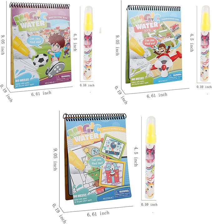 Painting Water Coloring Books Set for kids Water Drawing Coloring Book with Pen Early Educational Toys for Toddlers Boys and Girls 3 PCS（Transportation Tool Sporting and Creative Graphics）