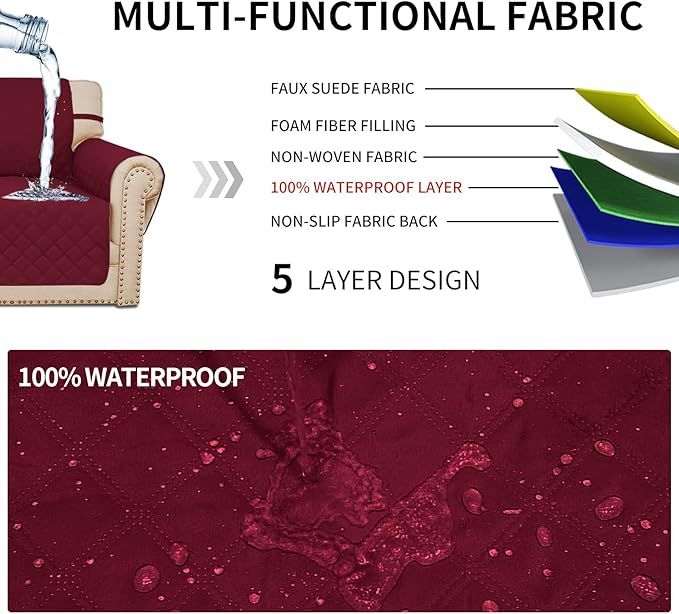 Easy-Going Sofa Slipcover Waterproof Sofa Cover Couch Cover for 4 Cushion Couch with Elastic Straps Washable Non-Slip Furniture Protector Cover for Pets, Dogs, Cat (XX-Large, Christmas Red)