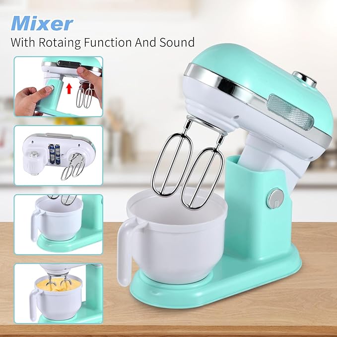 Ehome Kitchen Appliances Toys, Play Kitchen Accessories Set, Pretend Kitchen Toys with Coffee Maker, Mixer, Toaster with Realistic Lights & Sounds, Kids Kitchen Playset for Girls Boys Ages 3-8