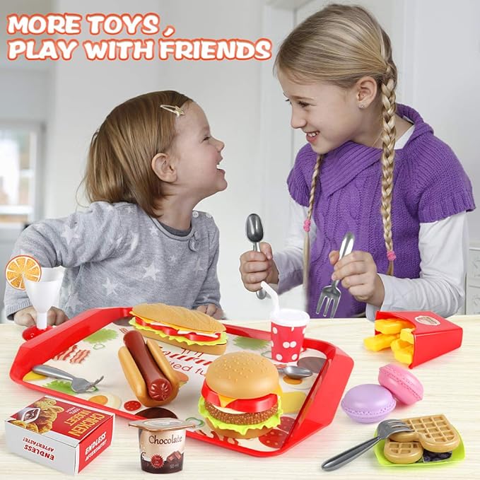 Fast Food Set 59 PCS Kitchen Toy Set for Pretend Play, Kitchen Accessories ,Removable Food Toy, Kids Toddlers Play Food Toys, Party Favor Christmas Stocking Stuffers