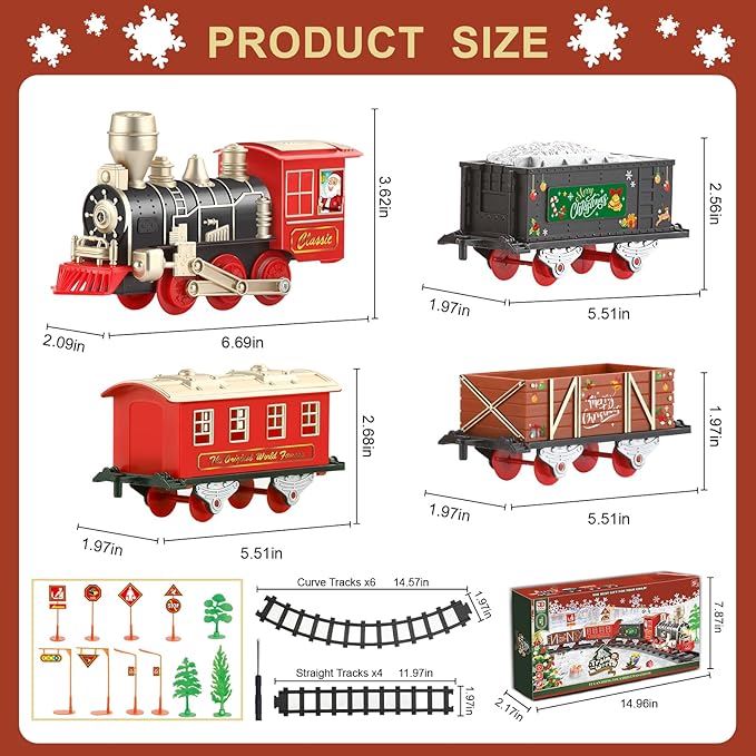 JUQU Train Set, Christmas Train Set for Around The Tree w/Lights & Xmas Sounds, Christmas Tree Train Toys, Electric Toy Train Set for Boys, Toddler Model Train Gifts for 3 4 5 6 7 8+ Years Old Kids