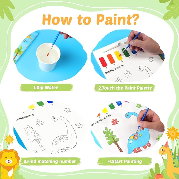 Water Coloring Books for Toddlers - Easter Basket Stuffers Watercolor Paint Book Drawing Art Paper for Kids Mess Free Craft Supplies kit Toy for Age 3 4 5 6 Valentines Birthday Gift(Dinosaur,Animals)