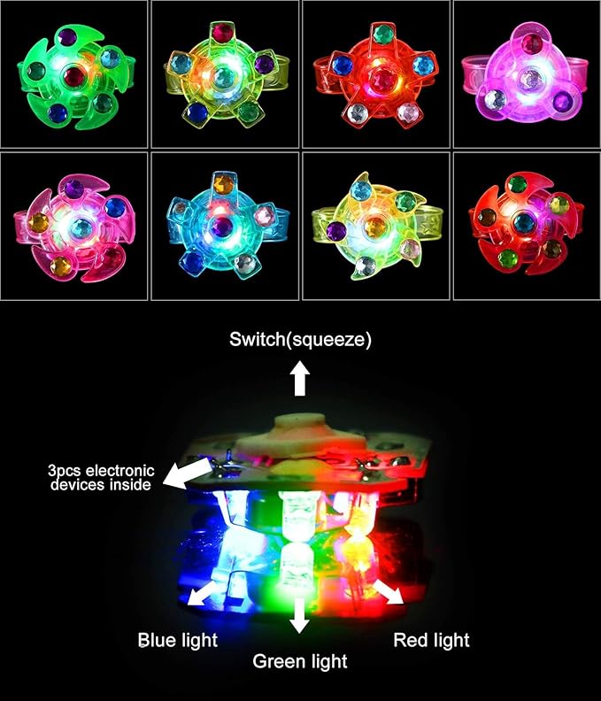 WELLVO 32 Pack LED Light Up Fidget Spinner Bracelets Party Favors For Kids 4-8 8-12, Glow in The Dark Party Supplies, Birthday Gifts, Treasure Box Toys for Classroom, Pinata Goodie Bags Stuffers