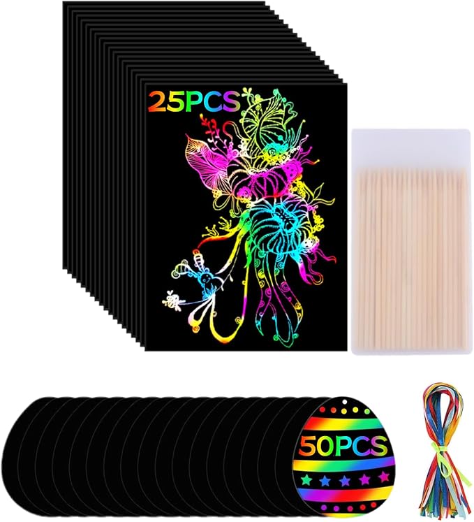 Rainbow Scratch Paper Sets 100pcs- Magic Egg Scratch Off Paper Sheets for Age 3-12 Kids Girl Boy Teen Toy Game Gift for Children Birthday Party Favor Game Activities DIY Projects Classroom interaction