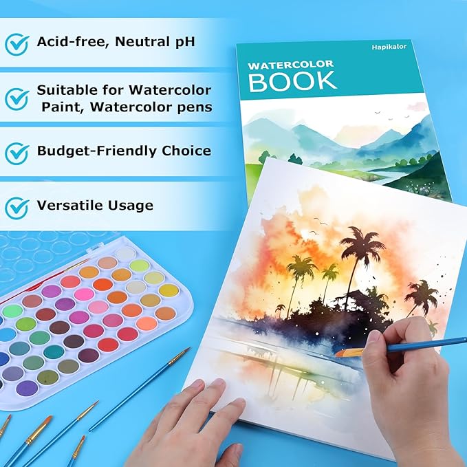Hapikalor 9"x12" Watercolor Sketchbook, 1-Pack Spiral Bound, Water Color Paper, 140lb/300gsm Watercolor Paper, Watercolor Notebook, Watercolor Journal, Watercolor Sketch Pad, School Supplies, Teal