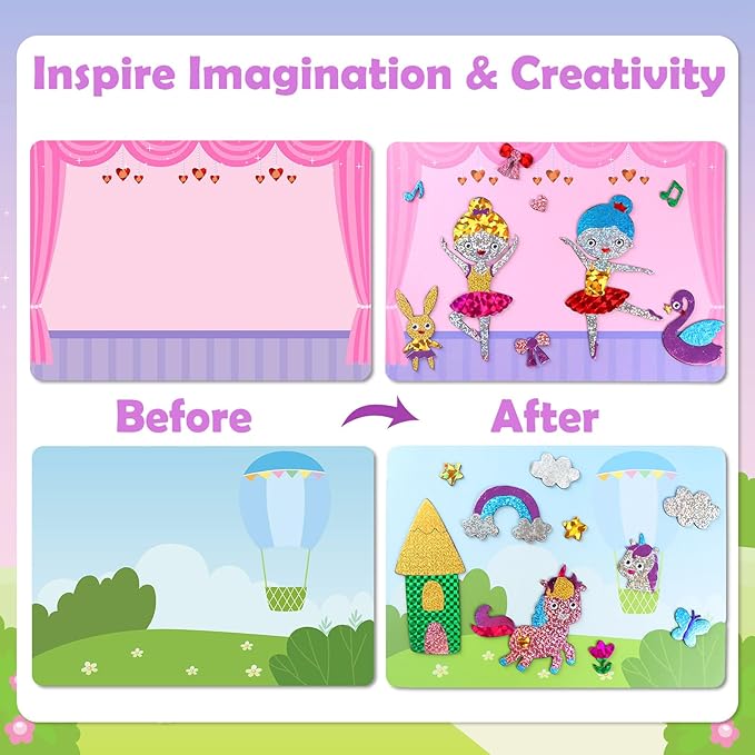 ZMLM Foil Art Kit for Kids - Arts Crafts Fun Mess Free Activity, Gifts for Ages 4 5 6 7 8 9 Girls Boys, Crafts for Kids Creative Birthday Easter Valentines Gifts Toys (Princess)