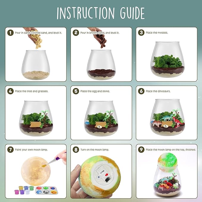 Dinosaur Terrarium Kit for Kids - Dino Kid Crafts with DIY Moon Lamp Kit - Birthday Gift for Boys Ages 4 5 6 7 8-12 Year Old - Arts and Crafts for Boys and Kids - Gifts for Boys