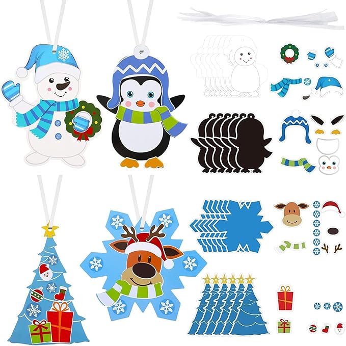 Civaner Christmas Crafts for Kids, Christmas Arts and Crafts DIY Christmas Tree Ornament Kit Make Your Own Christmas Craft Projects for Kids Ages 6-8 8-12, 4 Styles (24 Sets)