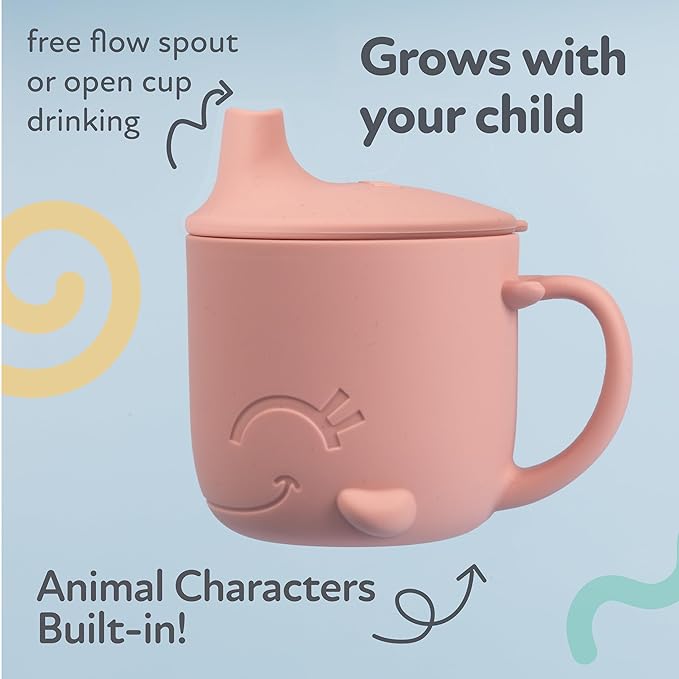 Nuby Animal Friends Silicone Sippy Cup - Toddler Cup with One-Handle - 6+ months - Pink Whale
