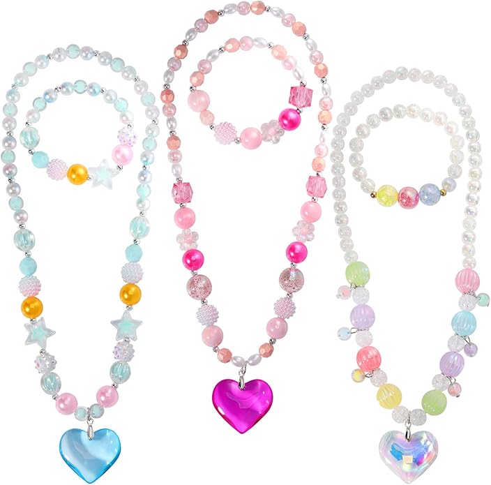 PinkSheep Toddler Jewelry Kids Jewelry Kids Necklace Choker and Bracelet 3 Pack 9pcs, Little Girls Jewelry In Box, Flower Girl Gift Kids Girls Accessories