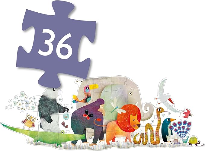 DJECO Giant Floor Animal Parade (36 Pieces) - Storytelling Puzzle Art for Kids - Fun & Challenging Activity for Friends & Family - Educational Jigsaw Toy for Children 4+ Years Girls & Boys