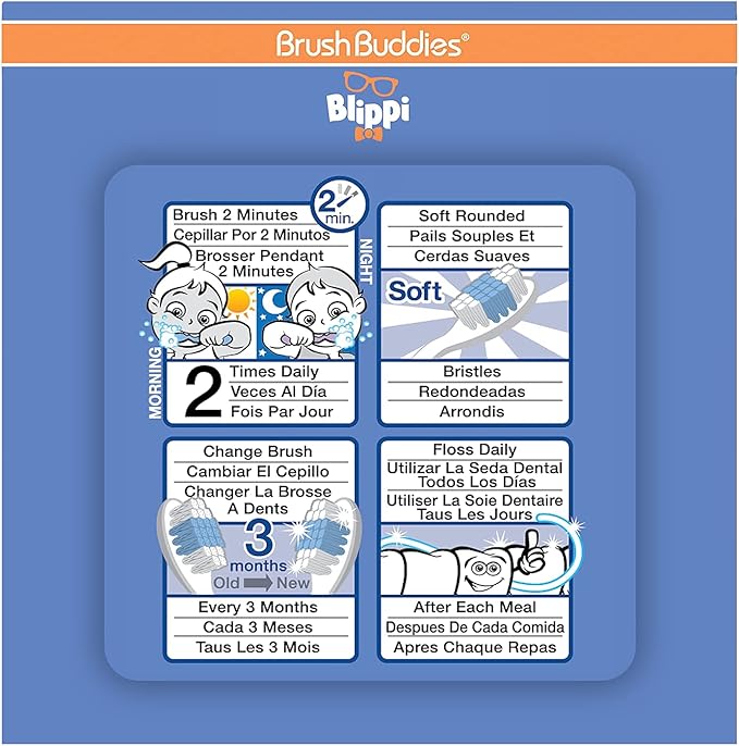 Brush Buddies Blippi Kids Toothbrushes Kit, Manual Toothbrushes for Kids, Toothbrush for Toddlers 2-4 Years, Travel Toothbrush Kit with Cover and Cup, 3PC