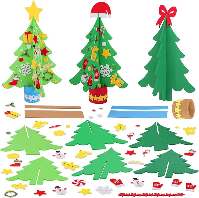 Aneco 12 Kits DIY Foam Christmas Tree Crafts Including Foam Christmas Tree Assortment Christmas Foam Stickers for Christmas DIY Home Activities